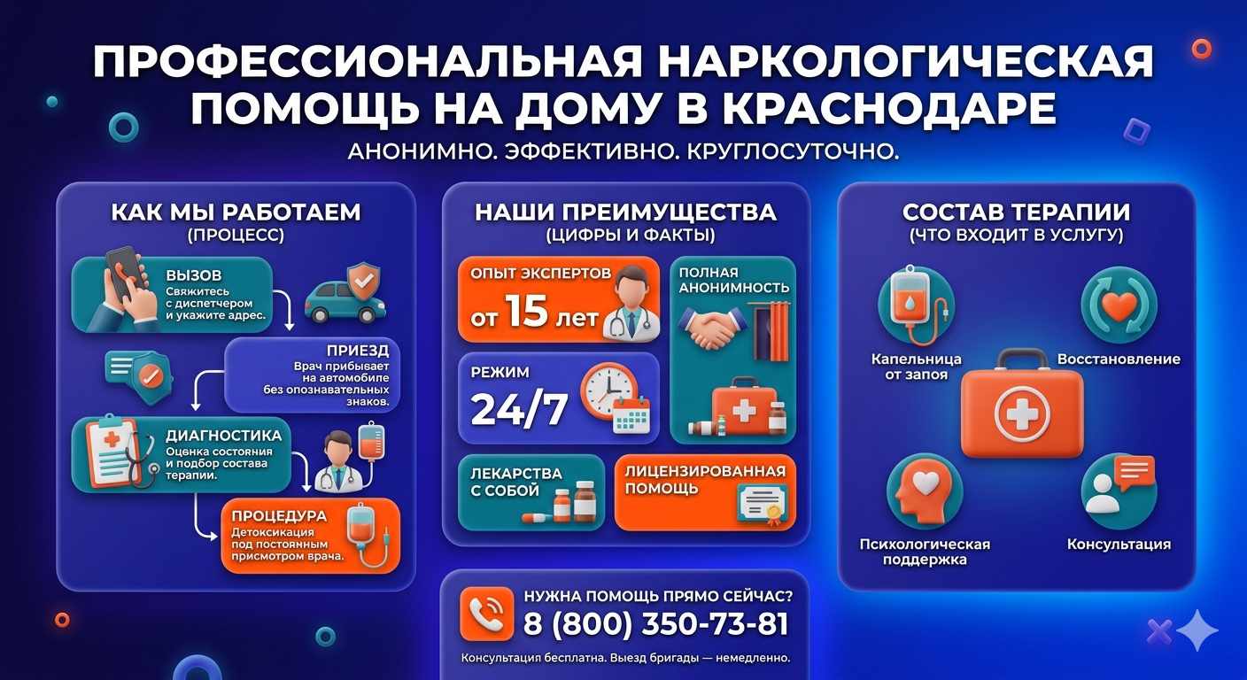 Инфографика о принципах лечения алкоголизма на дому в Дербенте: этапы вызова нарколога, преимущества анонимной детоксикации и состав медицинской помощи.